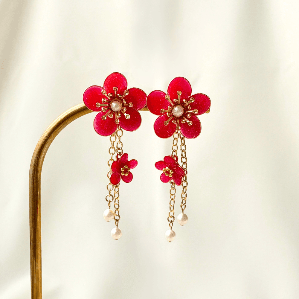 【梅】2wayピアス サージカルステンレス 金属アレルギー対応 受注生産 揺れる 赤 大人可愛い ギフト 春の新作 | 10枚目